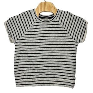 Abercrombie Fitch Womens Large Gray Navy Striped Short Sleeve Raglan Sweatshirt